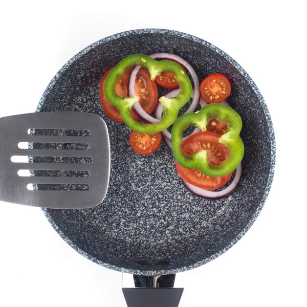 20 cm Salter Megastone non-stick frying pan with black handle, shown in packaging