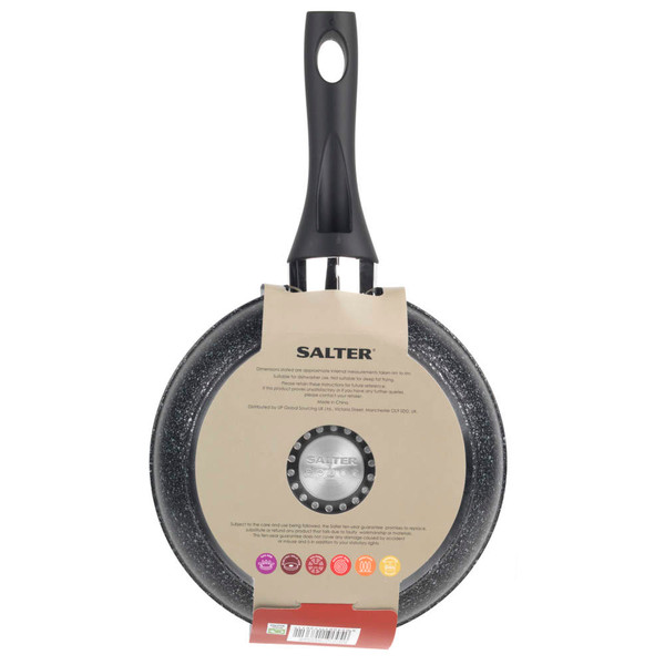 Set of two non-stick frying pans with black speckled finish and black handles.