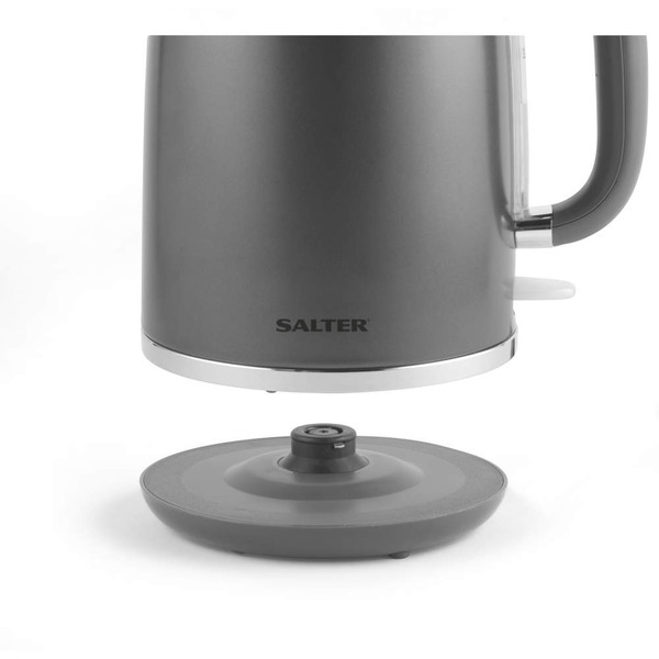 Grey cordless electric kettle base, Salter brand, shown separated for product detail