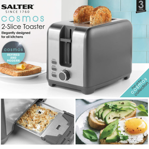 Toaster crumb tray with breadcrumbs, shown partially removed for cleaning