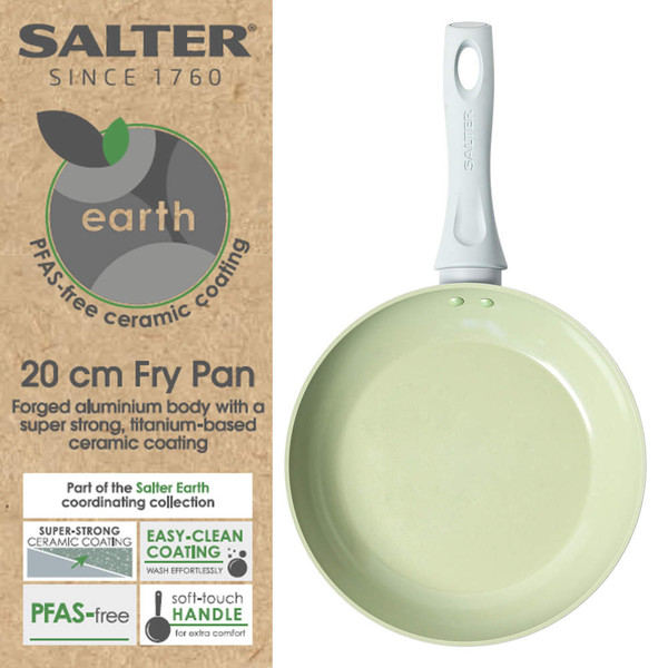 20 cm light green ceramic fry pan with PFAS-free coating, Salter Earth range