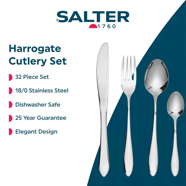 16 piece stainless steel cutlery set with four place settings, shown in gift box.