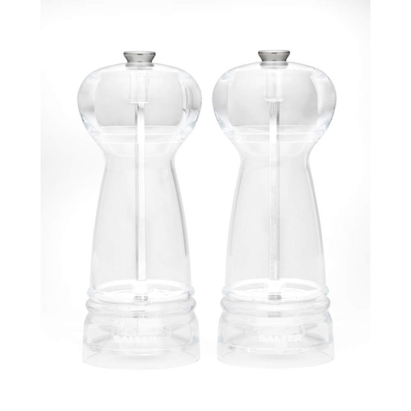 Clear acrylic salt and pepper mill set, two-piece, modern design