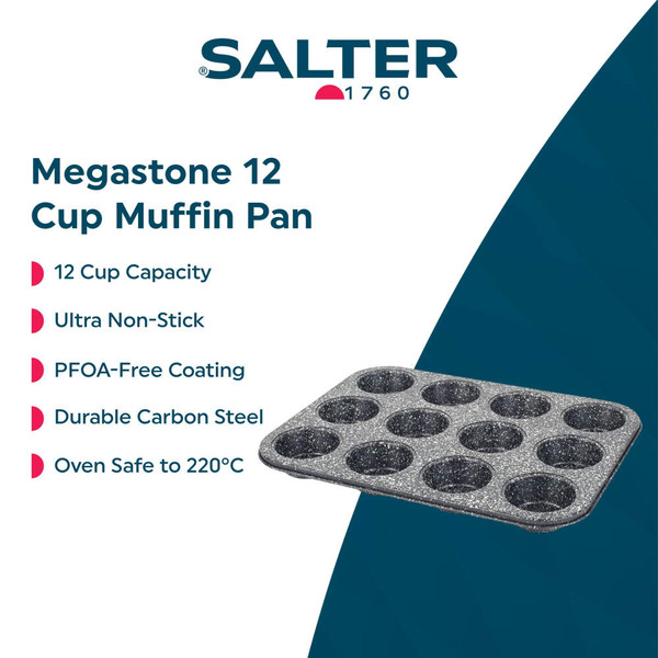 12-cup non-stick black muffin tray on kitchen worktop