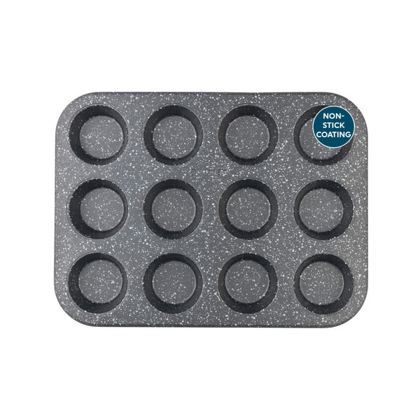12-cup black speckled non-stick muffin tray