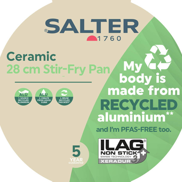 Ceramic 28 cm stir-fry pan with recycled aluminium body, PFAS-free, 5 year guarantee
