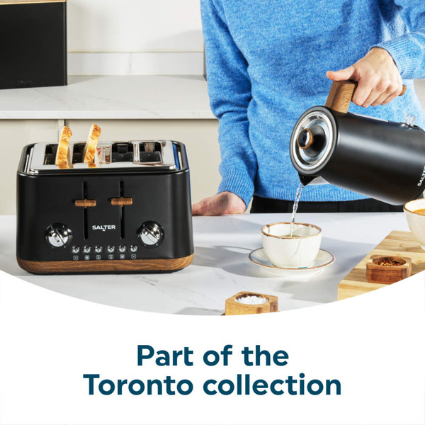Black kettle and 4-slice toaster from the Toronto collection on a kitchen counter