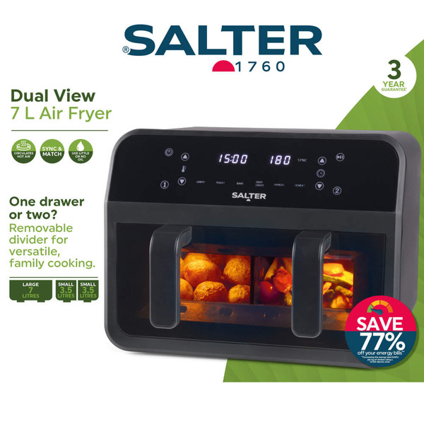 Salter dual view 7L air fryer with removable divider for flexible family cooking