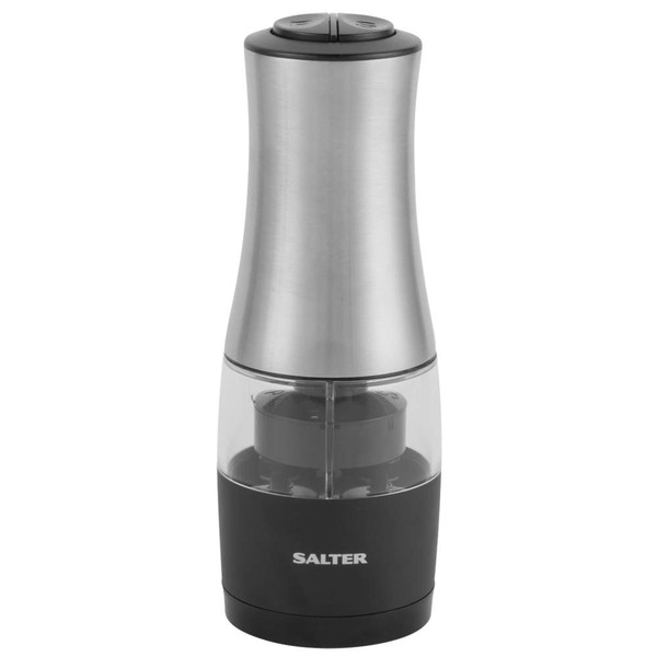 Salter electric salt and pepper mill in brushed steel and black finish