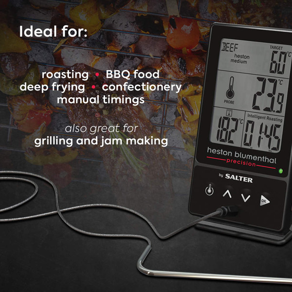 Digital cooking thermometer for roasting, BBQ, frying, grilling and jam making