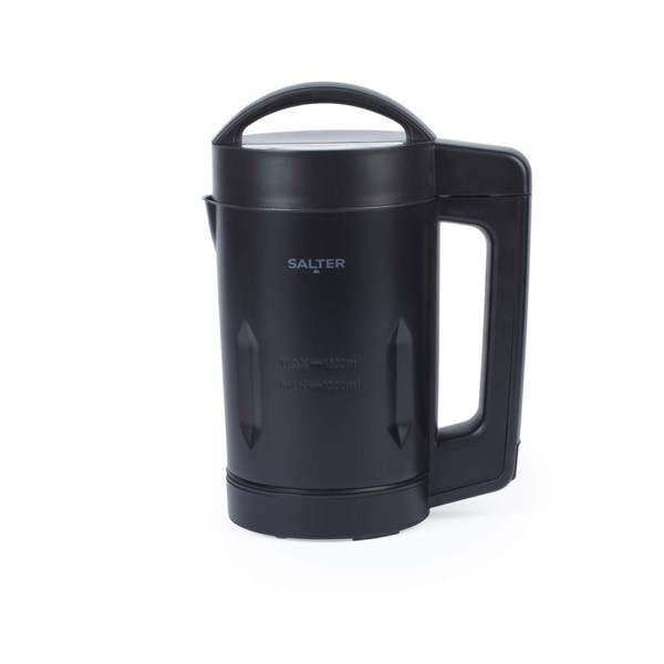 Black Salter soup maker jug with handle, shown upright on white background.