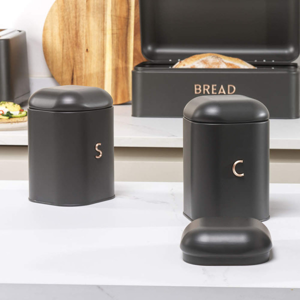 Pebble 4-Piece Bread Bin & Canister Set - Charcoal