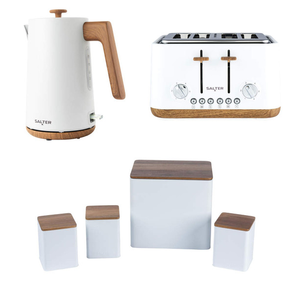 Toronto Kettle, 4-Slice Toaster & 4-Piece Countertop Set - White Toronto Kettle, 4-Slice Toaster & 4-Piece Countertop Set - White