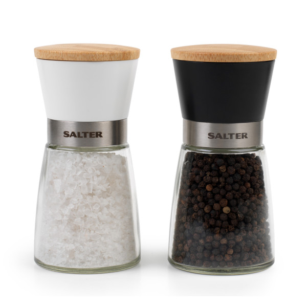 Monochrome Glass Mill Set – Pre-Filled - Black/White - BW12956FEU7 - Salter - 5054061552713