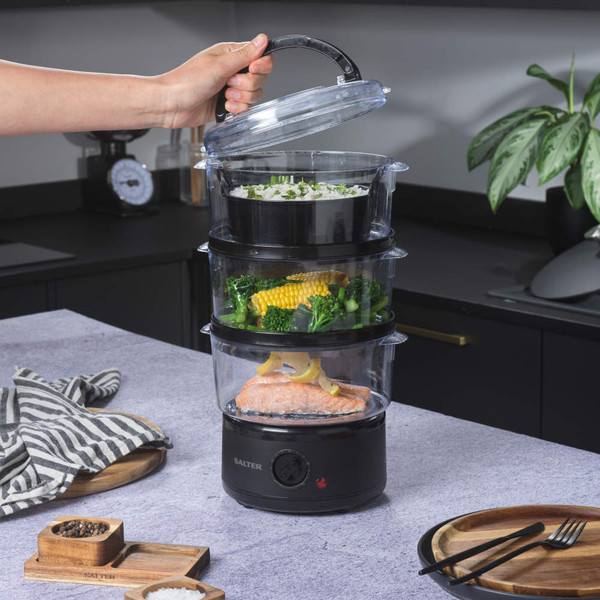 Kuro 3-Tier Food Steamer - Black - EK6351MBLK - Salter - 5054061591767
