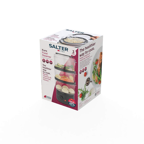 Kuro 3-Tier Food Steamer - Black - EK6351MBLK - Salter - 5054061591767