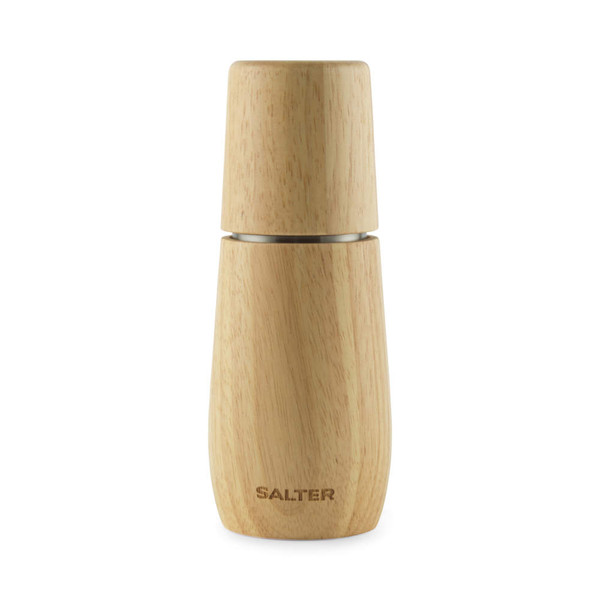Light wood salt or pepper mill with Salter logo, upright on white background