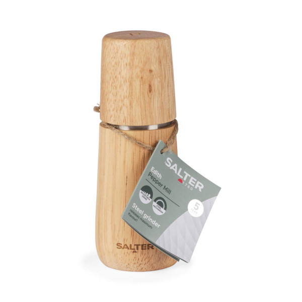 Natural wood pepper mill with steel grinder, Salter Edith range, single item