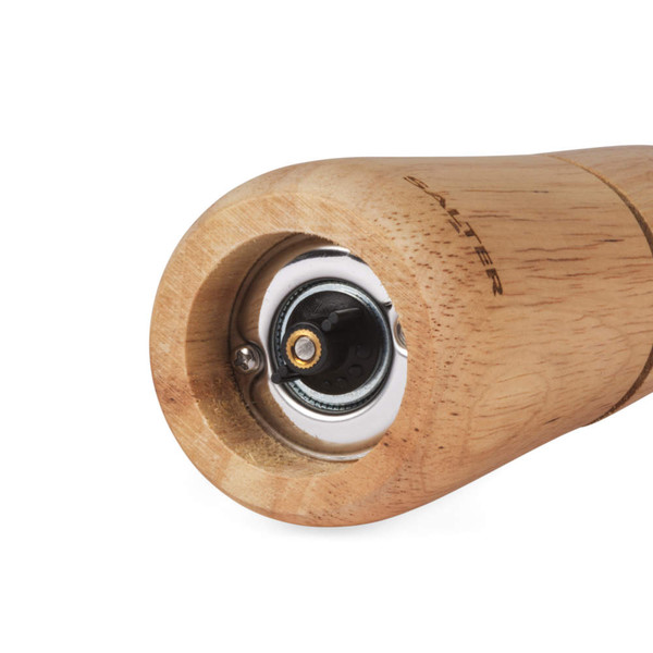 Wooden manual pepper mill showing ceramic grinding mechanism
