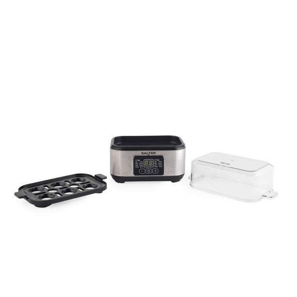Salter electric egg cooker with tray and clear lid, shown separated
