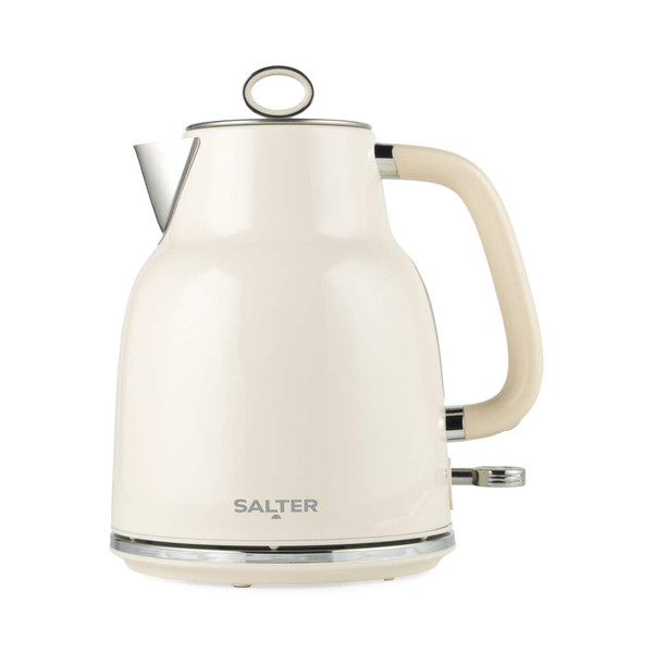 Cream electric kettle with chrome accents and Salter branding, front view