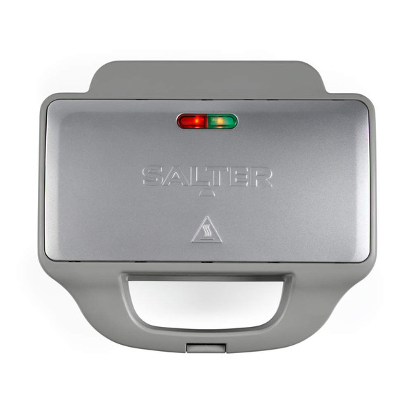 Silver Salter sandwich toaster closed, shown from above