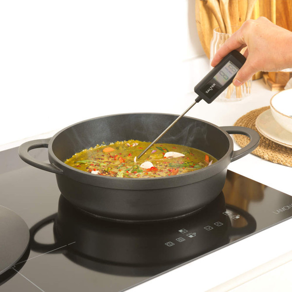 Salter digital cooking thermometer in kitchen drawer beside wooden utensils