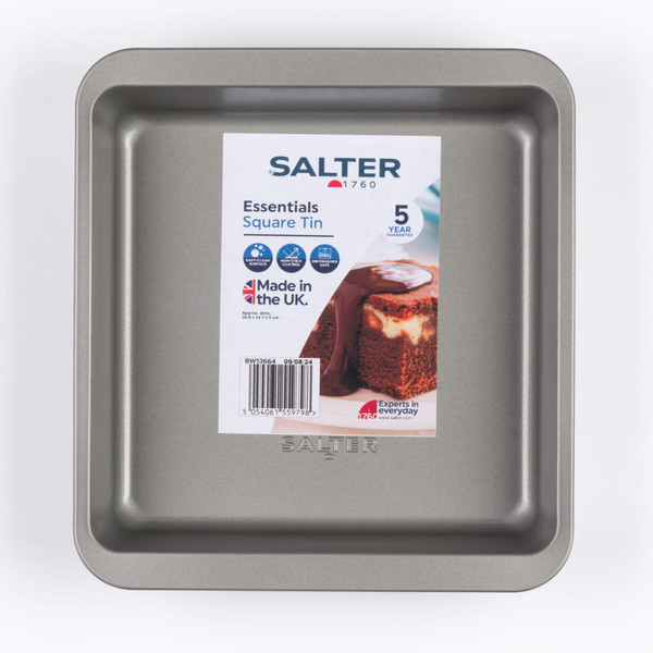 Grey Salter square cake tin shown from above, Essentials range, single item.