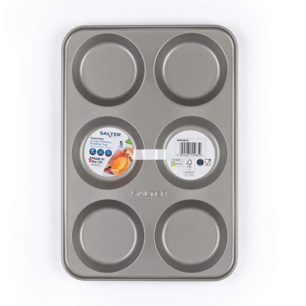 6-cup non-stick Yorkshire pudding tray, grey, by Salter, top-down view