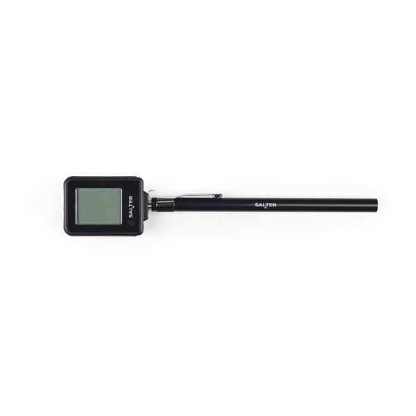 Black digital cooking thermometer with Salter branding, shown flat on white background