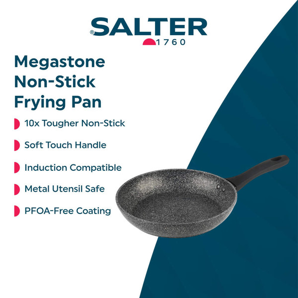 Set of black speckled non-stick saucepans and frying pans with lids on kitchen counter