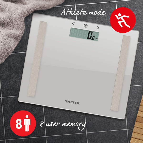 Glass digital bathroom scale with athlete mode and 8 user memory
