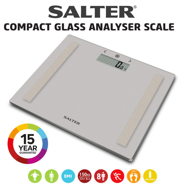 Compact glass analyser scale with LCD display, Salter brand, light grey