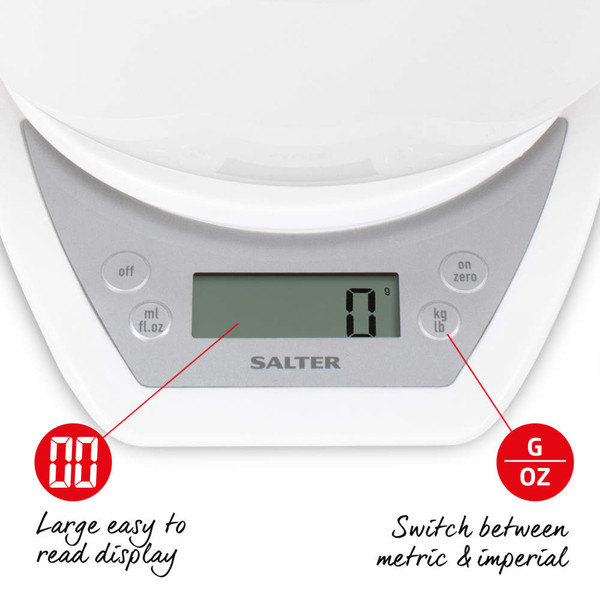 Digital Kitchen Scale & Dual Pour Bowl - White