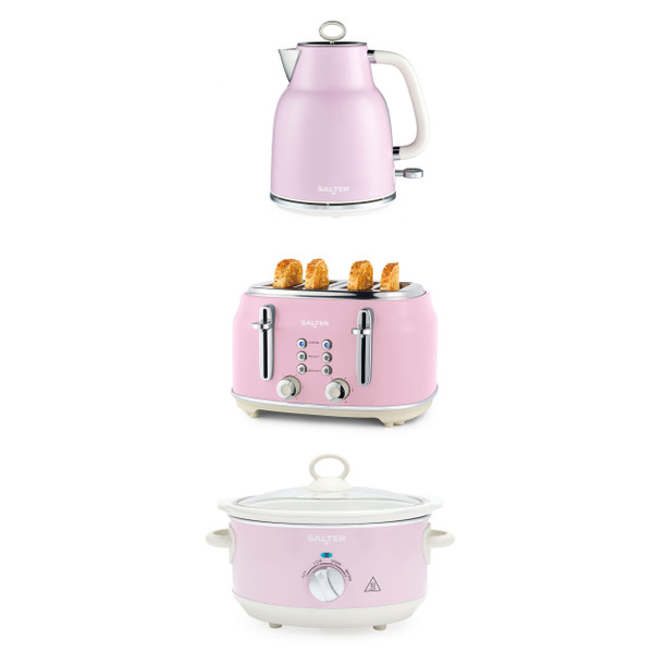 Retro Kettle, Toaster & Slow Cooker Set – Pink