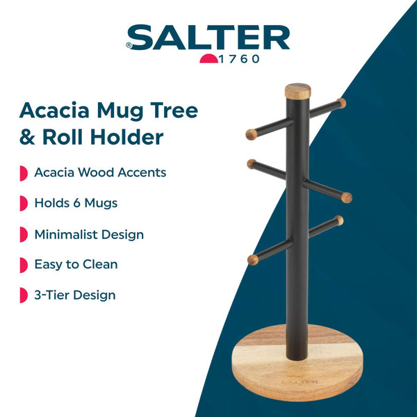 Toronto Mug Tree & Kitchen Roll Holder - Black