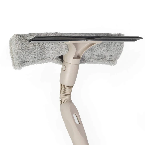 Microfibre spray mop head with beige handle, shown in close-up