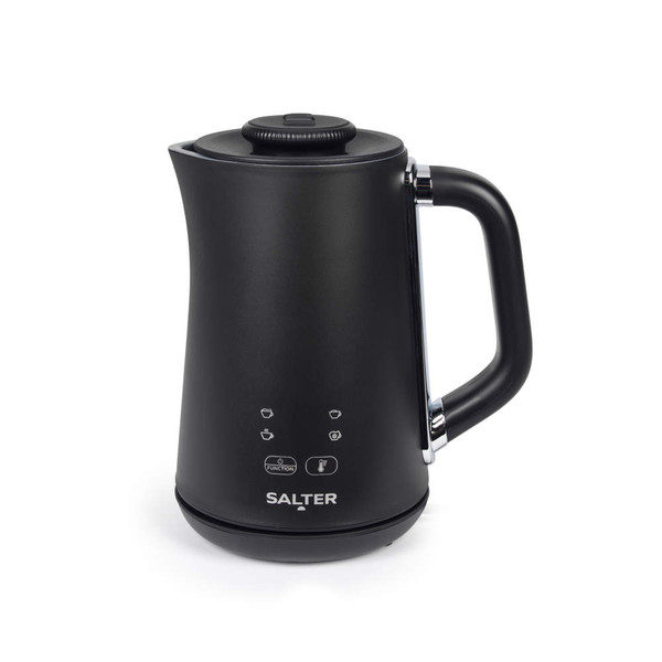 Black electric kettle with handle, Salter branding, shown on white background
