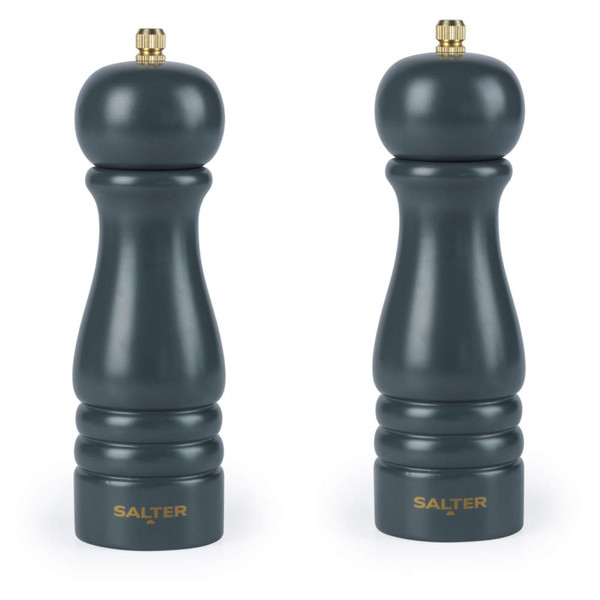 Salter set of two dark grey wooden salt and pepper mills with gold tops