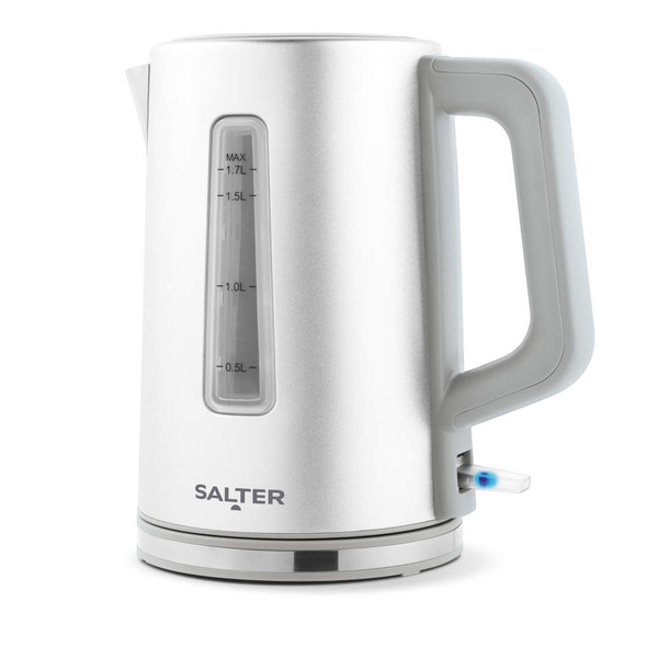 Grey electric kettle, 1.7L capacity, side water gauge, Salter brand, product image