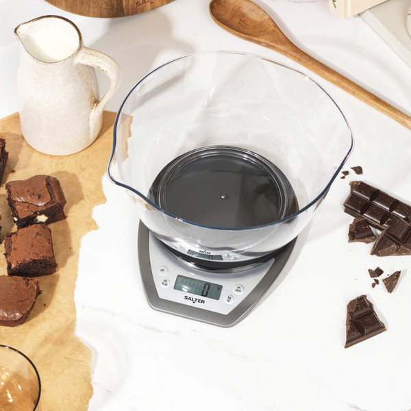 Digital Kitchen Scale & Dual Pour Bowl - Silver