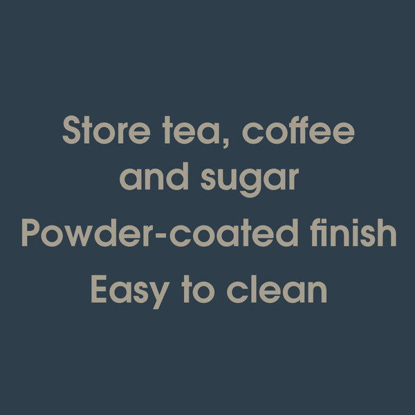 Banner: Store tea, coffee and sugar. Powder-coated finish. Easy to clean.