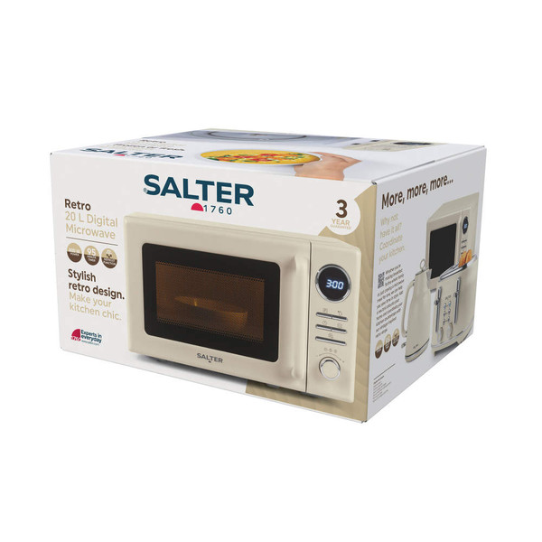 Retro Digital Cream Microwave – 20L - 25.8x35.8x44cm - EK6445CRM - Salter - 5054061592764