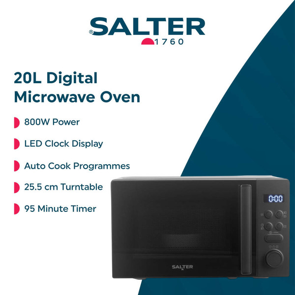 Black microwave with digital timer, hand adjusting dial, close-up on control panel