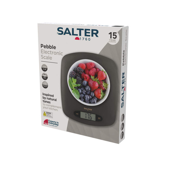 Salter Pebble electronic kitchen scale in charcoal, boxed