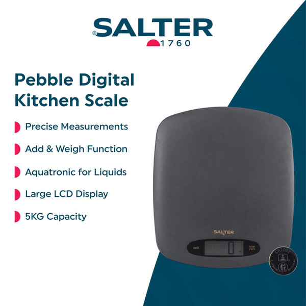 Salter Pebble electronic kitchen scale in charcoal, boxed
