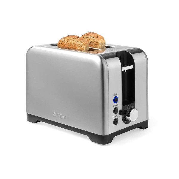 Stainless steel two-slice toaster with adjustable browning and multigrain bread