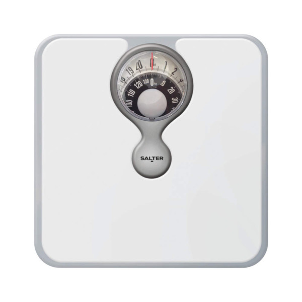 White mechanical bathroom scale with large analogue display