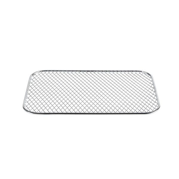 Rectangular metal cooling rack with black grid design, shown on white background