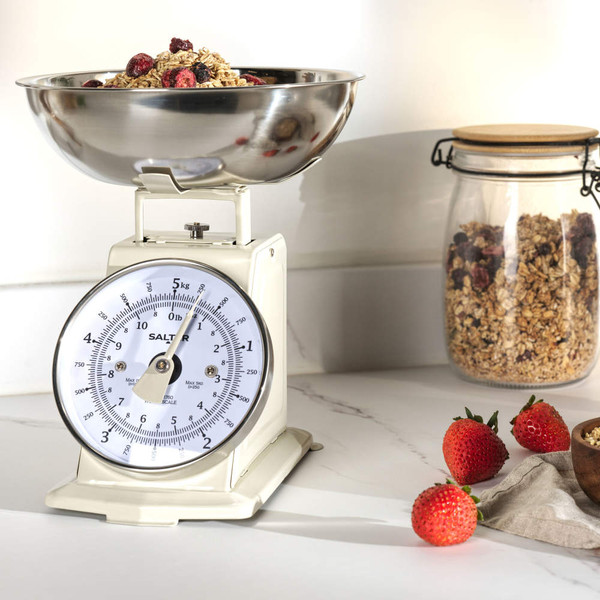 Timeless Mechanical Kitchen Scale & Timer - Cream/Stainless Steel - White - COMBO-9824 - Salter - 5054061603330